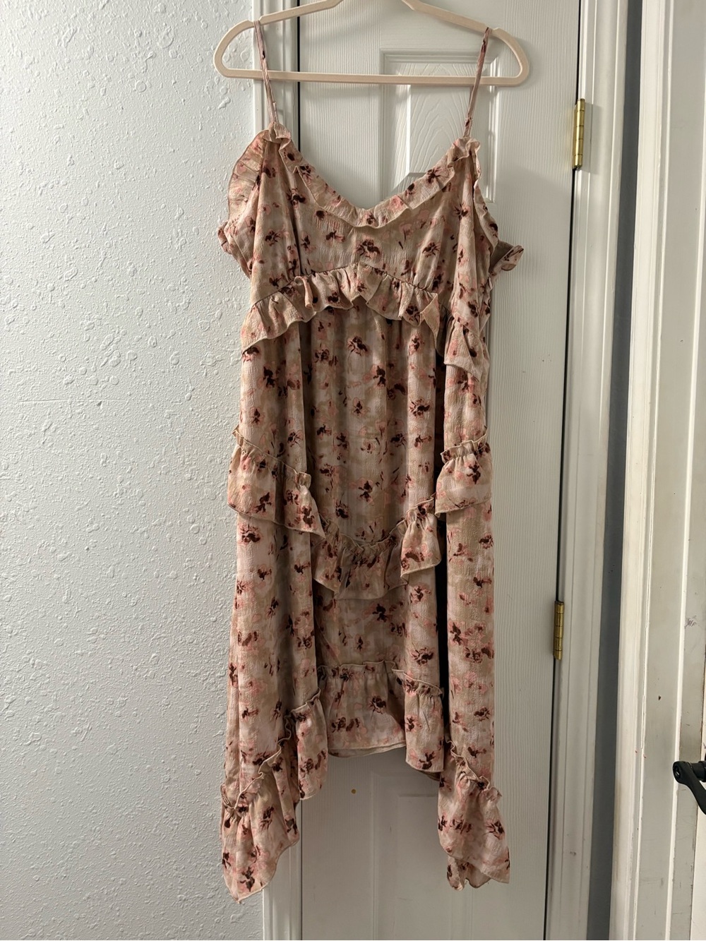 Ruffled Floral Midi Dress in Blush